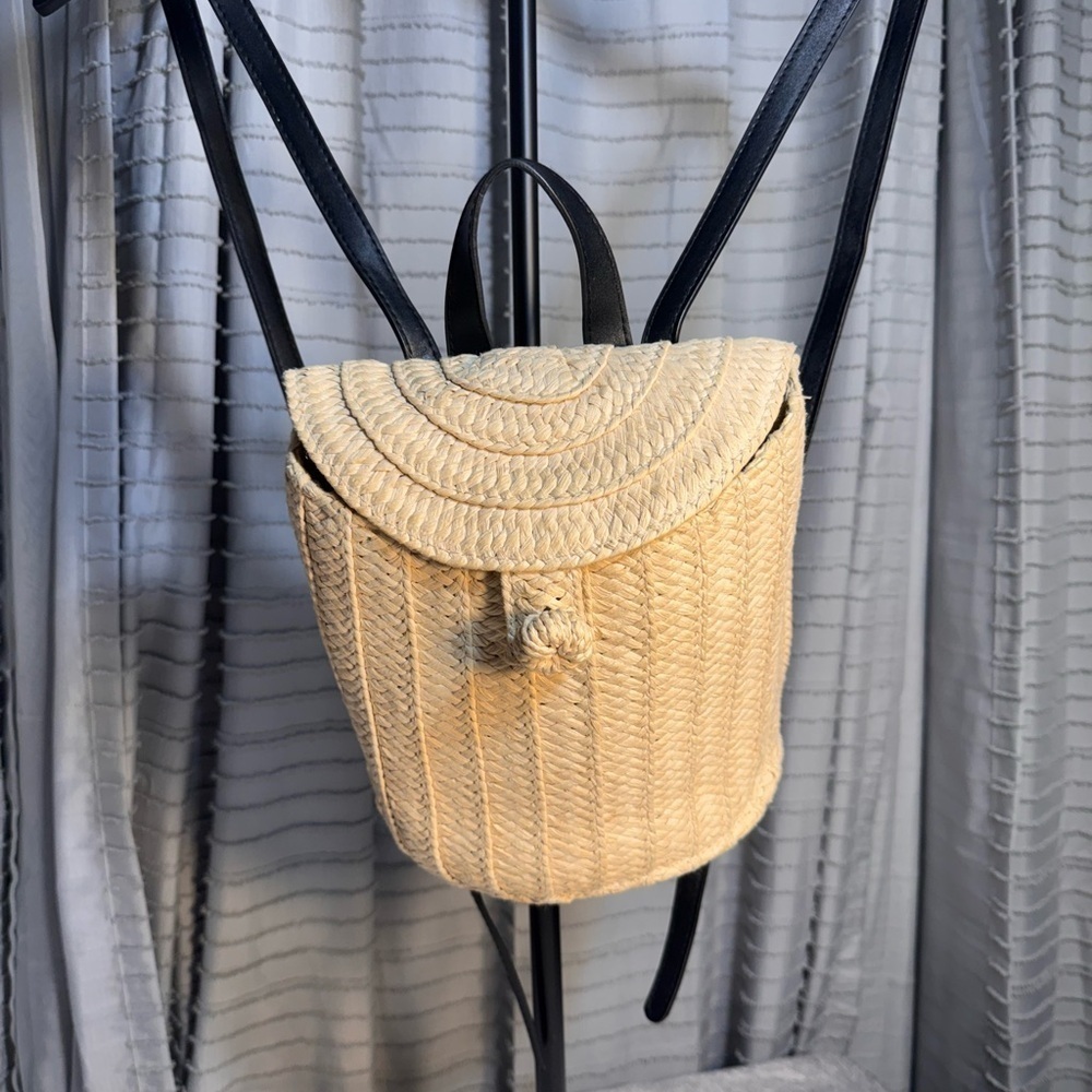 A New Day Cream Woven Backpack with Black Straps